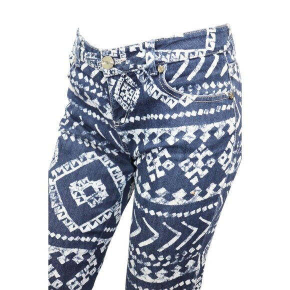 STUDIO F Printed Navy Blue & White Aztec Print Skinny Jeans 8 - Picture 6 of 8